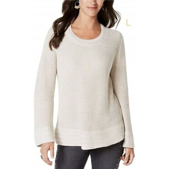 $49.50 Style & Co Flare-Sleeve Contrast-Border Sweater, XXL, Hammock Heather - Picture 1 of 14